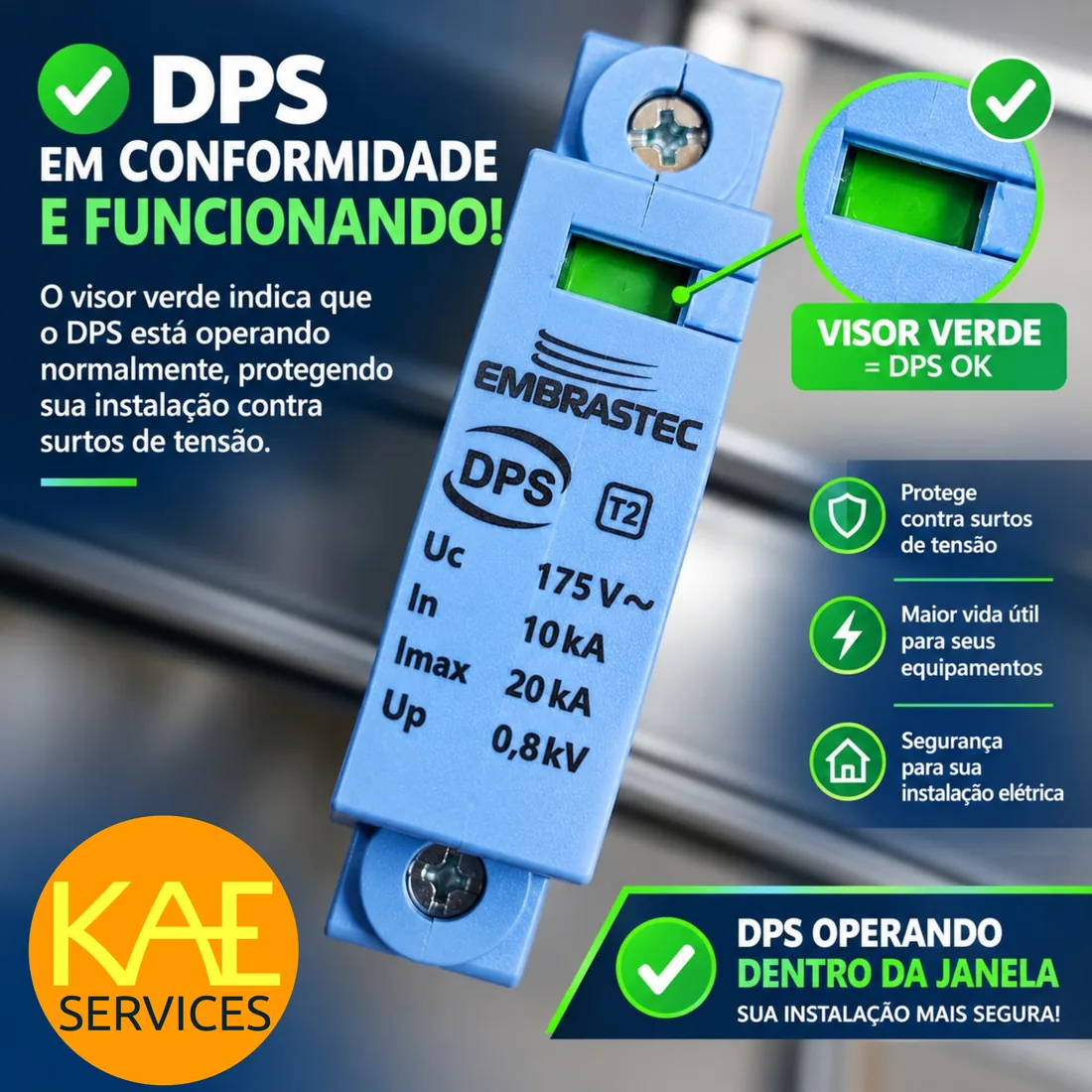 Indicador de status verde no DPS, sinal de que o dispositivo está protegendo normalmente
