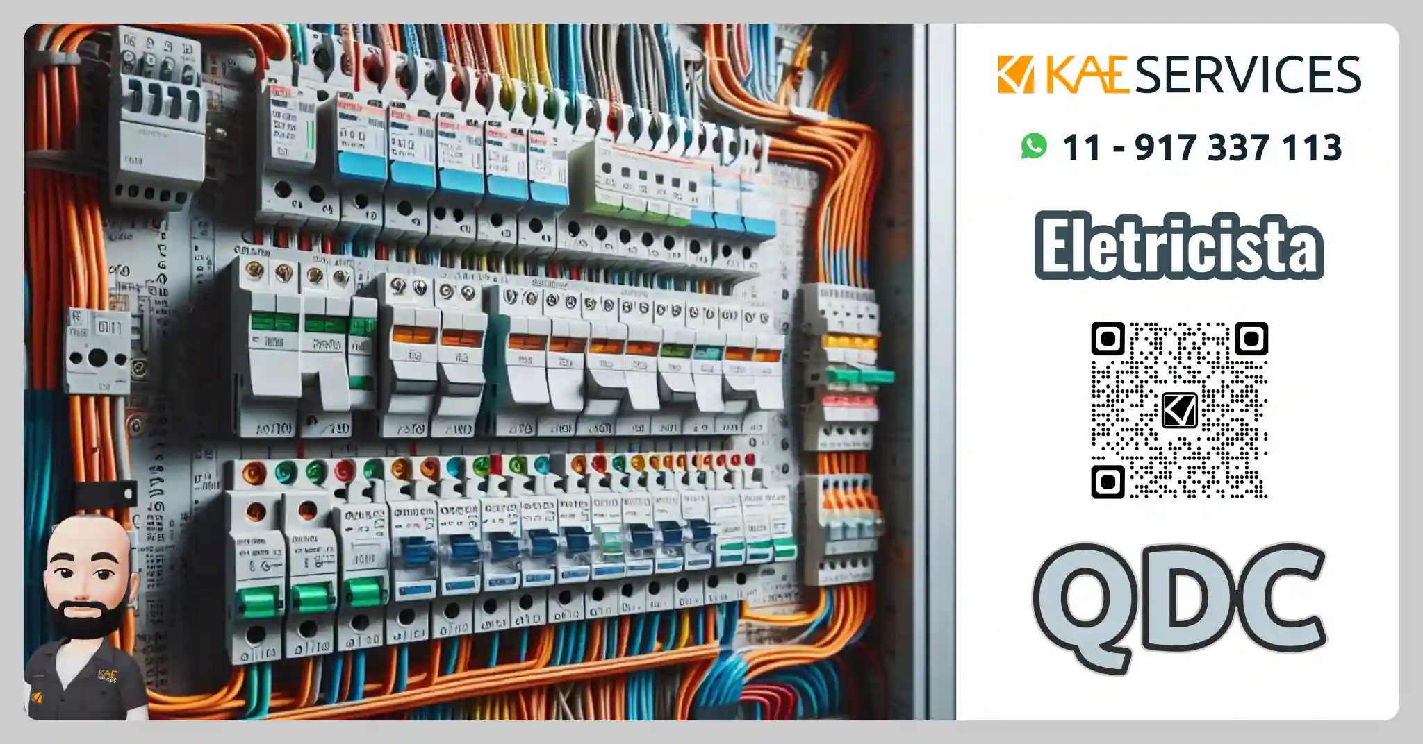 Quadro de distribuição de circuitos elétricos instalado pela KAE Services em Jundiaí