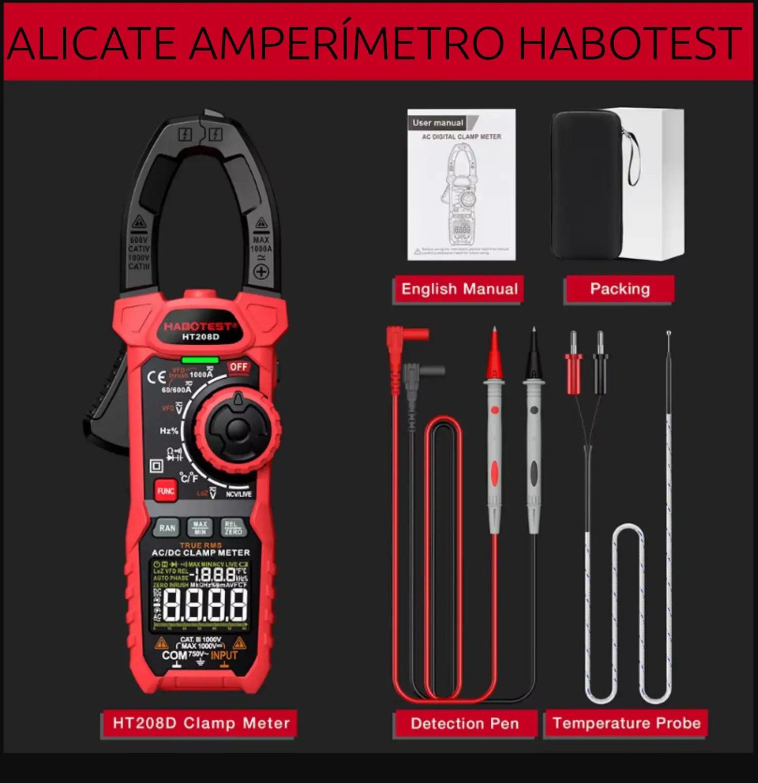 alicate amperímetro habotest